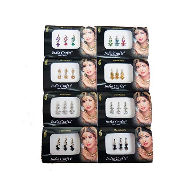 8 Combo Bindi Packs Silver/Gold/Black/Multicolored Face Jewels Bollywood tika