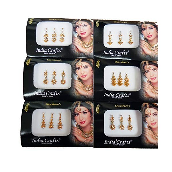 8 Combo Bindi Packs Silver/Gold/Black/Multicolored Face Jewels Bollywood tika