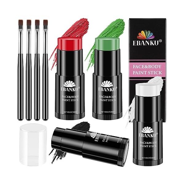 EBANKU Colori Viso Corpo Pittura Stick Olio Bastoncini Neri per Crema Sportiva Scheletro Joker Mimo Fondotinta Trucco Kit Pit