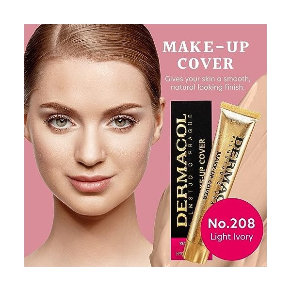 Dermacol DC Make-up Cover - Fond de teint Haute couvrance Résistant à l’eau SPF30, Ivoire clair 208, 30 g