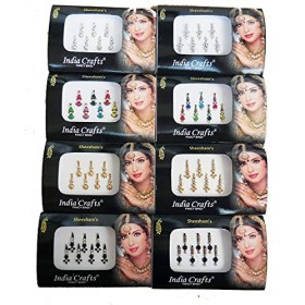 8 Packs- 56 Bindis Combo of Silver/Gold/Black/Multicolored Face Jewels Bollywood tika