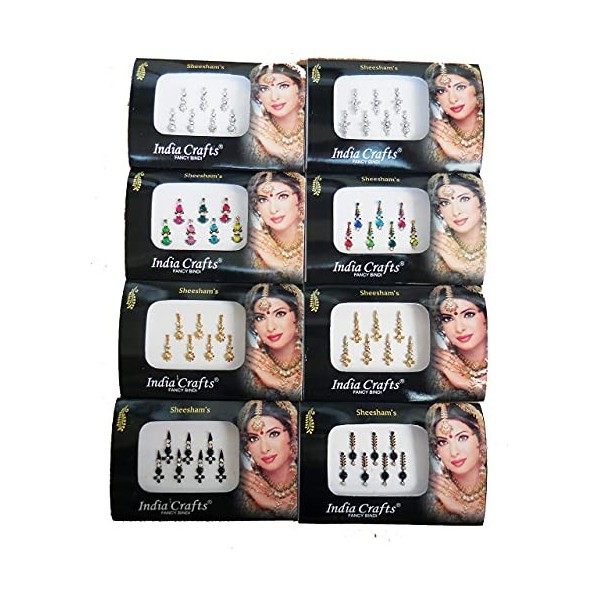 8 Packs- 56 Bindis Combo of Silver/Gold/Black/Multicolored Face Jewels Bollywood tika