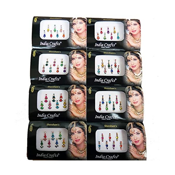 8 Packs- 56 Bindis Combo of Silver/Gold/Black/Multicolored Face Jewels Bollywood tika