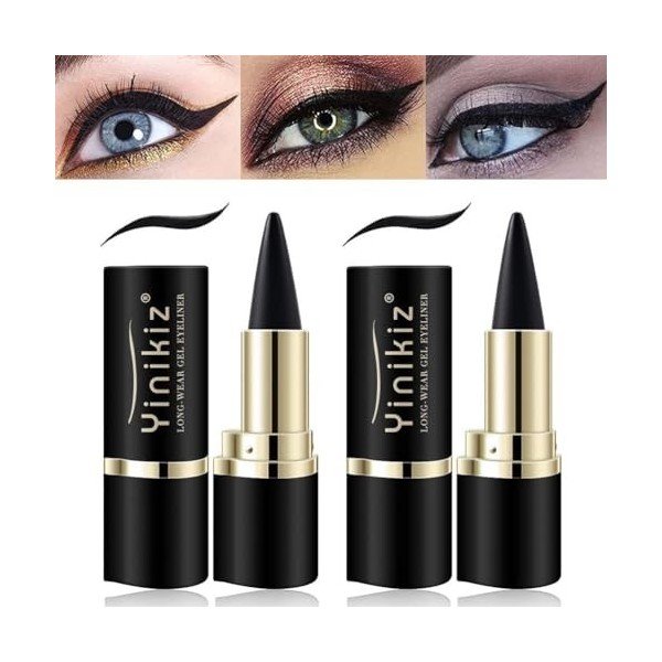 Crayon pour Les Yeux Noir, 2 Pcs Ultra Black Eyeliner Gel Pen Crayon pour Les Yeux Noir Natural Smooth Eyeliner Gel Cream for