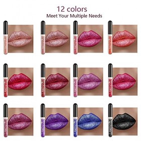 Ensemble de Brillant à Lèvres Scintillant 12 Couleurs, Ensemble de Rouge à Lèvres Liquide Métallisé Scintillant Gireatick 12P