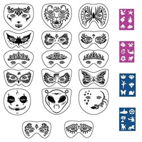 Lot de 21 pochoirs de maquillage Kraeoke pour enfants - Tatouages temporaires pour anniversaire, maquillage, fêtes, Halloween