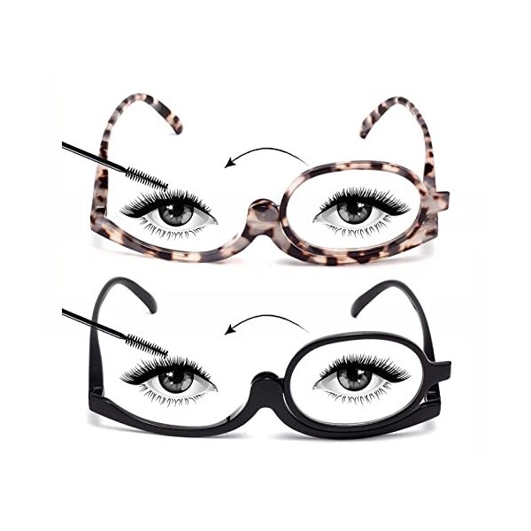 Amorays Lunettes de maquillage pour femme, lunettes de lecture monolentes pour maquillage mode 2 paquet 3660NEW, Noir + tortu