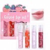 Ensemble dhuile de lèvre de fruit de 4 pièces Lip Gloss Crystal Jelly Liquid Lipstick, set hydratant hydratant et non collan