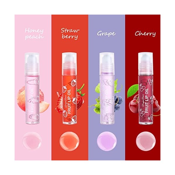 Ensemble dhuile de lèvre de fruit de 4 pièces Lip Gloss Crystal Jelly Liquid Lipstick, set hydratant hydratant et non collan