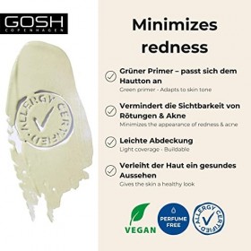 GOSH Primer pour les peaux rougies et impures, végétalien - Apprêt de maquillage hydratant - Pour une peau uniforme et sans d