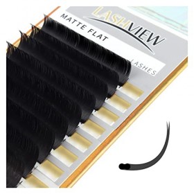 LASHVIEW extension de cils,noir,cils individuels,0.15mm boucle D,SUPER MATTE,extensions de cils plats elliptiques plateau de 