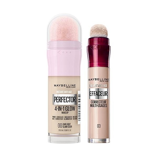 Maybelline New-York - Duo Teint - Perfecteur de Teint Illuminateur Instant Glow Perfector 4-in-1 + Anti-Cernes/Correcteur Ins