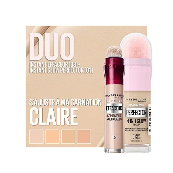 Maybelline New-York - Duo Teint - Perfecteur de Teint Illuminateur Instant Glow Perfector 4-in-1 + Anti-Cernes/Correcteur Ins