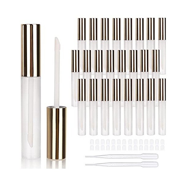 COSIDEA Lot de 24 tubes ronds dorés vides pour gloss à lèvres 10 ml