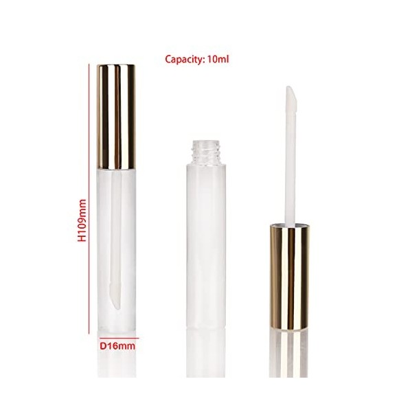 COSIDEA Lot de 24 tubes ronds dorés vides pour gloss à lèvres 10 ml