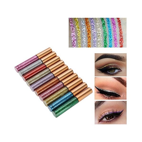 10 Couleurs Liquide Eyeliner Set Brillant Métallique Glitter Diamant Eyeliner Liquide Longue Durée Étanche Liquide Eyeliner S