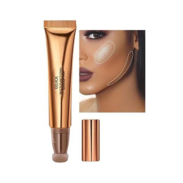 Stylo de maquillage multifonctionnel, baguette de contours liquides, surligneur et bâton bronzant avec applicateur de coussin