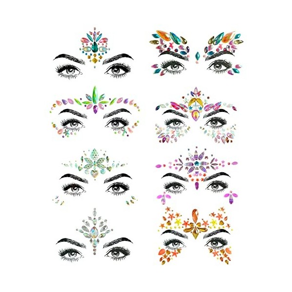 SHINEYES autocollants pour le visage et le visage de rave avec strass pour le visage et le corps 8 Pcs No.04 