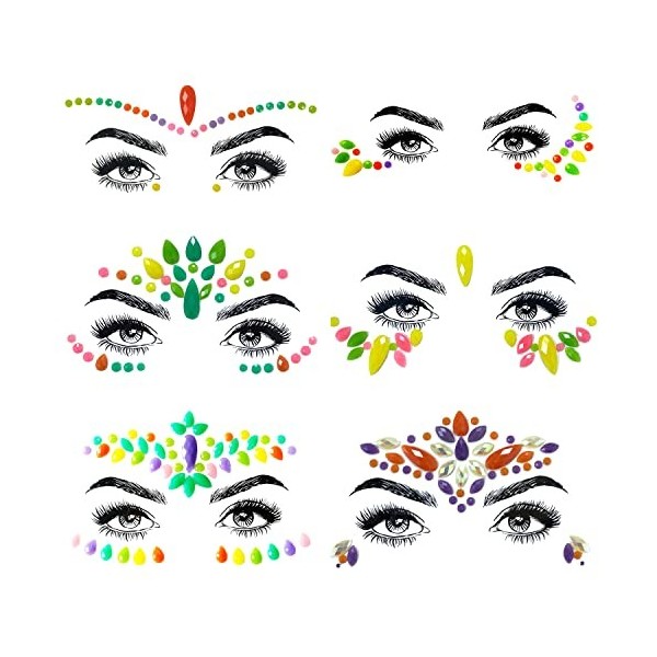 SHINEYES autocollants pour le visage et le visage de rave avec strass pour le visage et le corps 8 Pcs No.04 