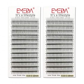 EMEDA Cluster Individuelle Wimpern 3D W Volume Cluster Wimpernverlängerung Falsche Wimpern 0,15 C Curl 12 14MM 2 Trays