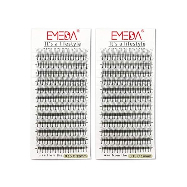 EMEDA Cluster Individuelle Wimpern 3D W Volume Cluster Wimpernverlängerung Falsche Wimpern 0,15 C Curl 12 14MM 2 Trays