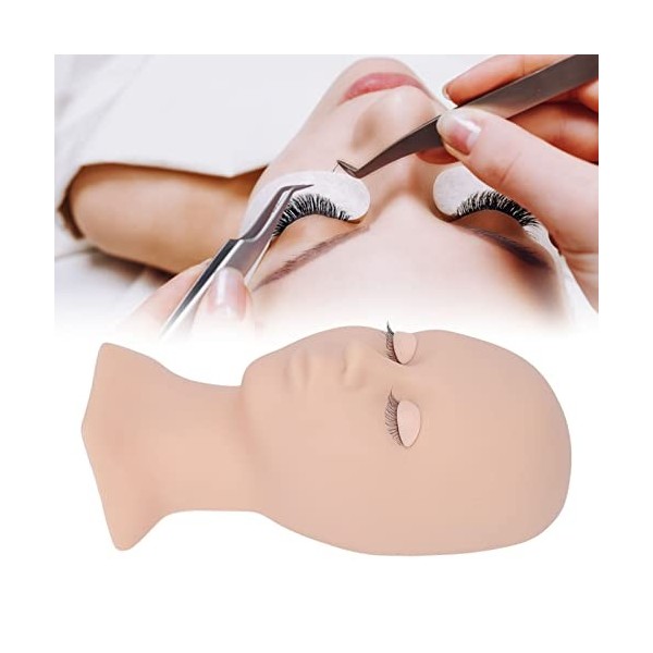 Tête de Mannequin de Cils, Tête de Mannequin de Pratique de Maquillage en Silicone Souple Lavable à Haute Simulation, Tête en