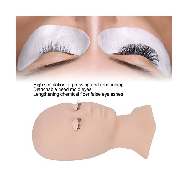 Tête de Mannequin de Cils, Tête de Mannequin de Pratique de Maquillage en Silicone Souple Lavable à Haute Simulation, Tête en