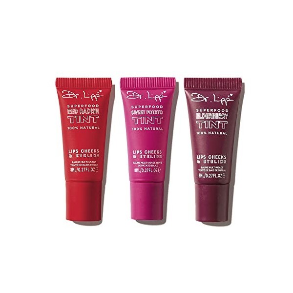 DR. LIPP Superfood Lot de 3 teintes pour les lèvres, les joues et les paupières, baume multi-usage et traitement pour restaur