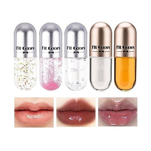 Lip Plumper 5 Pieces Gloss Repulpant Levres Gloss Transparent Lip Glow Oil Soins Pour Les Lèvres Repulpeur de Levre Puissant 