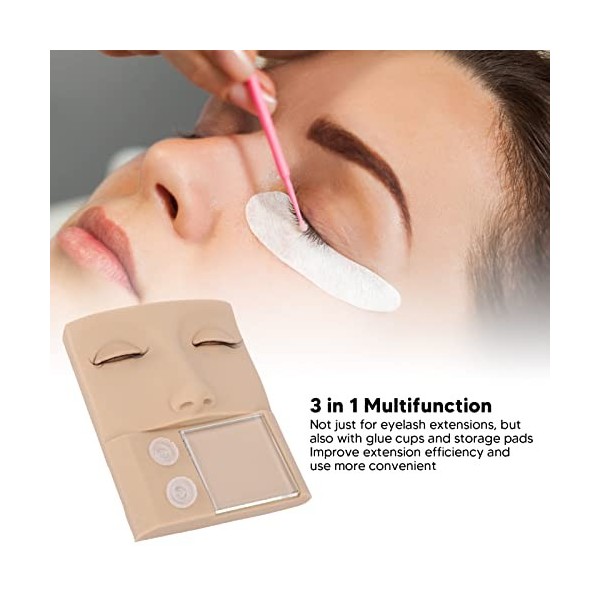 Tête de Mannequin de Cils, Tête de Pratique Cils en Silicone de Simulation Dyeux Remplaçables 3 en 1 Mannequin Maquillage po