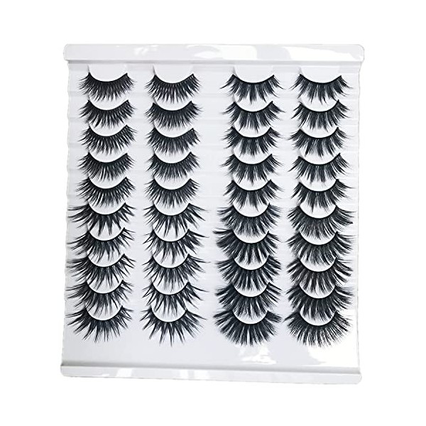 Faux Cils, Faux Cils 3D Moelleux Avec, 20 Paires Multipack Eyelashes Mode Longue Extension de Cils Pour Femmes Maquillage Poi