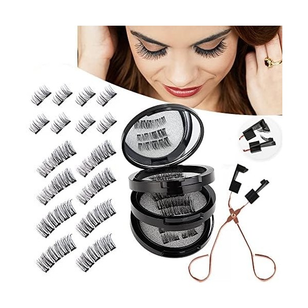 Chlffua Cils Magnetique Naturel 3d Sans Colle Pour SéCurité RéUtilisable Faux Cils Magnetique Avec Applicateur Le Maquillage 