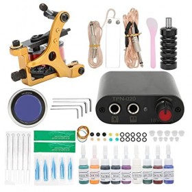 Kit de Machine à Tatouer, Kit de Tatouage de Démarrage Complet Kit Dalimentation électrique pour Machine à Tatouer à Bobine 