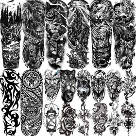 LAROI 20 Feuilles 3D Super Grand Tatouages ephemere Homme Adulte Bras Complet, Tigre Serpent Léopard Lion Manchon Tatouages e