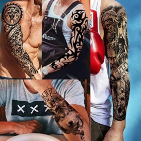 LAROI 20 Feuilles 3D Super Grand Tatouages ephemere Homme Adulte Bras Complet, Tigre Serpent Léopard Lion Manchon Tatouages e