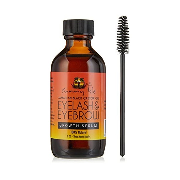 Sunny Isle Sérum de croissance pour cils et sourcils à lhuile de ricin noire de Jamaïque, orange, 56,7 g