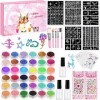 Kit Tatouage Paillettes, CZMAO 36 Couleurs Tatouage Flash Temporaire Pour Les Filles, 203 Pochoirs, 5 Pinceaux, 4 Colles, Cad