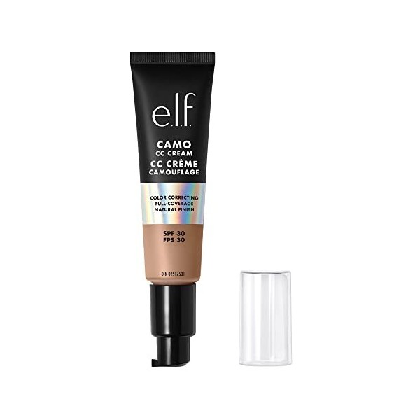 e.l.f. Camo CC Cream, fond de teint correcteur de couleur à couverture moyenne à complète avec SPF 30, moyen 370 N, 30 g