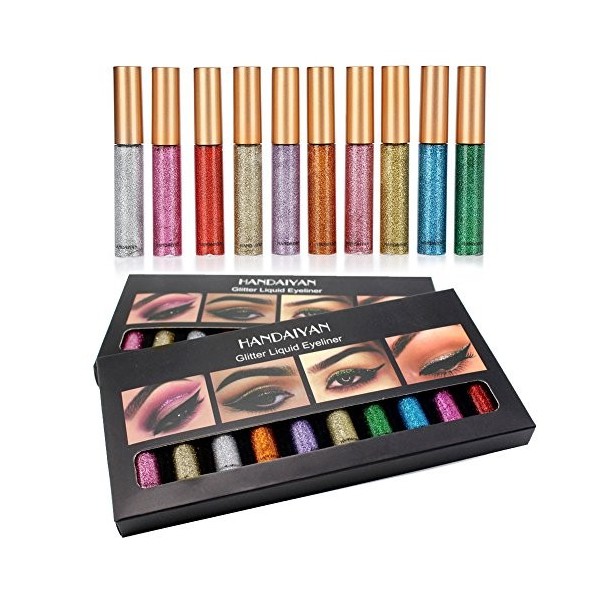 Glitter Eye-liner Liquide, Eye-liner Set de paillettes, Glitter Diamond Eyeliner liquide brillant stylo oeil métallique, dura