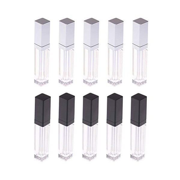 TIANTIAN Lot de 10 tubes vides rechargeables de 7 ml pour gloss à lèvres - En plastique transparent - Avec miroir et lumière 