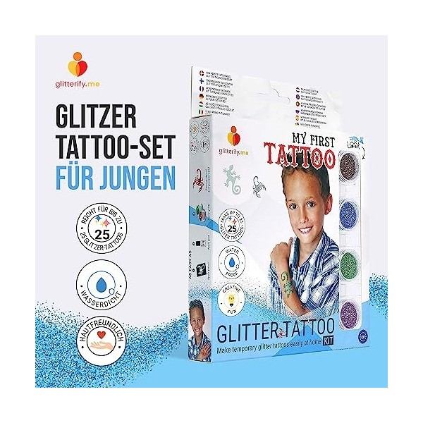 Mon premier tatouage – Kit tatouage à paillettes pour garçons, pour enfants – Fabriqué en UE, qualité cosmétique