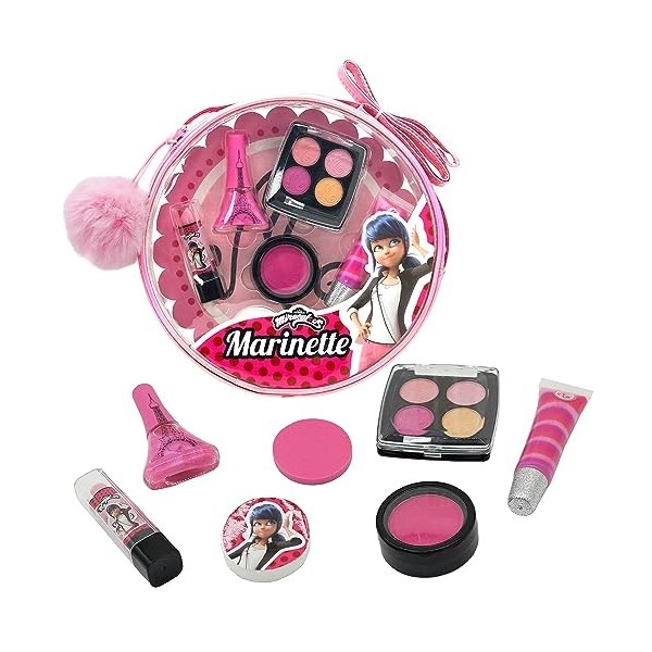 Miraculous Ladybug, Coffret Maquillage 10-en-1 pour Enfants : Vernis à Ongles, Rouge à Lèvres, Palette de Poudre Compacte, Br