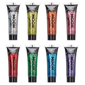 Moon Glitter - Gel brillant fin classique - 12ml - Assortiment de 8 couleurs - Pailleté pour visage.
