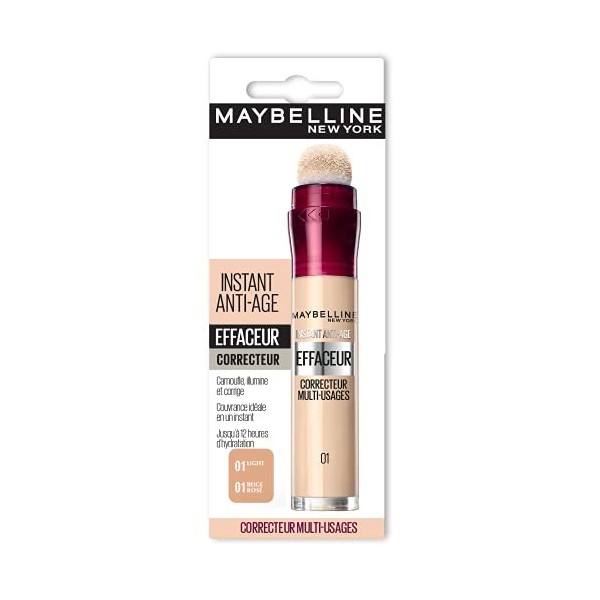 Maybelline New York - Anti-cernes/Correcteur Fluide - Instant Anti-Age L’Effaceur - Teinte : Beige Rosé 01 - 6,8 ml Lot de