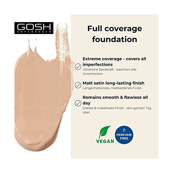 GOSH Dextreme Fond de teint Full Coverage 30 ml I Maquillage liquide hydratant pour un teint impeccable I Maquillage végétali