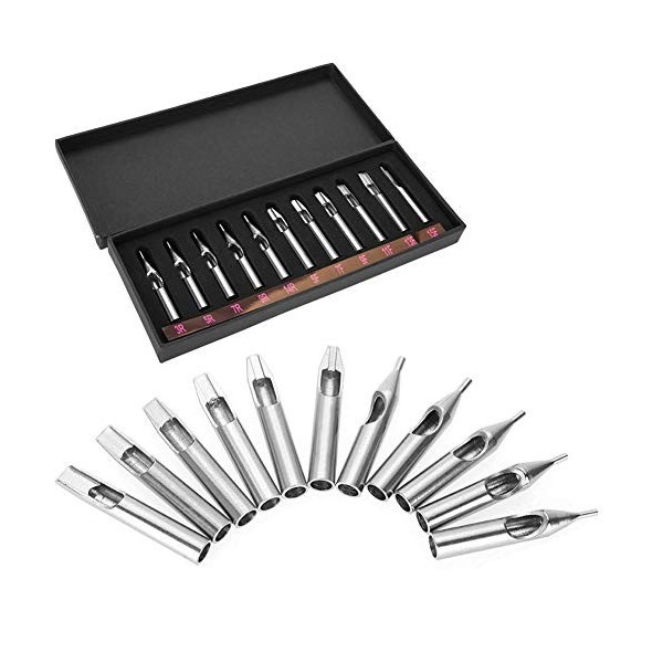 Semme Ensemble de Pointes en Acier Inoxydable Kit de Pointes de buse de Tatouage, 11Pcs Kit daiguilles de Tube de Tatouage r