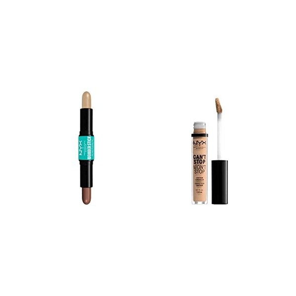 NYX Professional Makeup Stick Highlight & Contour, Double Embout, Définition & Brillance, Modulable & Formule Vegan, Wonder S