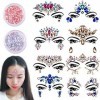 8 Ensembles Strass Autocollant - Strass Visage Stickers Cristal Bijoux Strass Adhesif Tatouage Strass pour Visage avec 2 Gemm