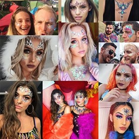 8 Ensembles Strass Autocollant - Strass Visage Stickers Cristal Bijoux Strass Adhesif Tatouage Strass pour Visage avec 2 Gemm