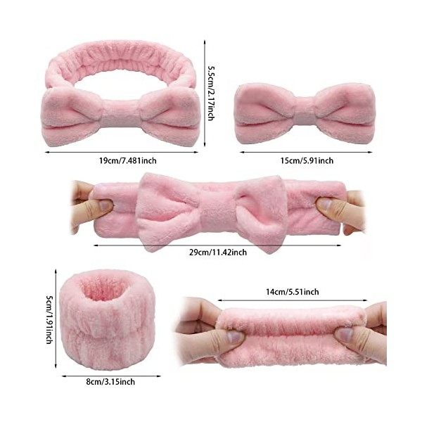 BLMHTWO Ensemble de bandeaux de lavage du visage et du poignet en microfibre douce pour lavage du visage rose 